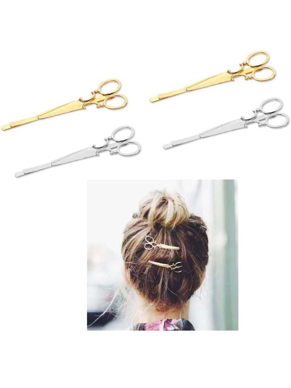 Hair Scissor Bobby Pins - Gold & Silver Decorative Hair Pins